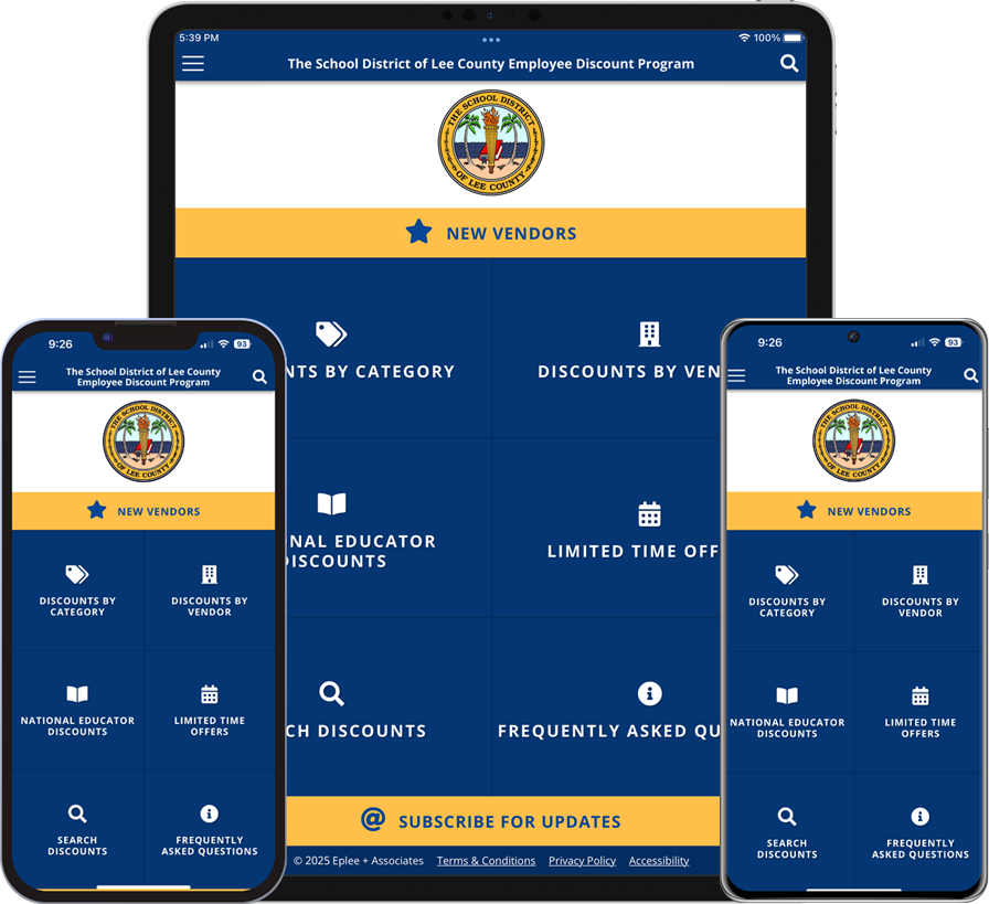 The School District of Lee County Employee Discount Program Mobile App Screenshots